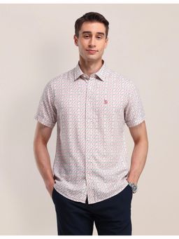 U.S. POLO ASSN. - Geometric Peach Half Sleeves Collar Neck Shirt