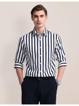 U.S. POLO ASSN. - Stripes Blue and White Full Sleeves Collar Neck Shirt