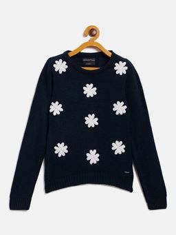 CRIMSOUNE CLUB - Girls Navy Blue Round Neck Sweater
