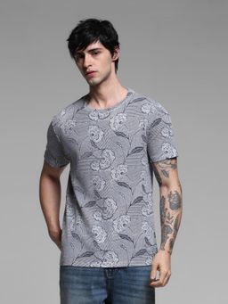 Jack & Jones - Navy Blue Regular Fit Floral Print T-Shirt