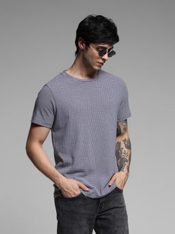 Jack & Jones - Navy Blue Regular Fit Textured T-Shirt