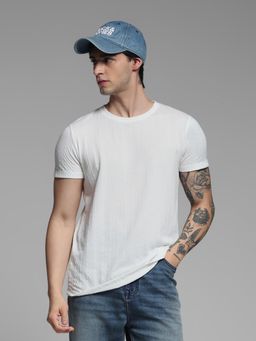 Jack & Jones - White Regular Fit Textured T-Shirt