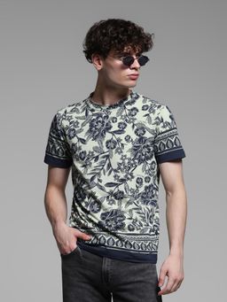 Jack & Jones - Green Slim Fit Floral Print T-Shirt