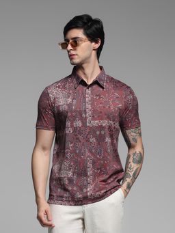 Jack & Jones - Maroon Regular Fit Floral Print Polo T-Shirt