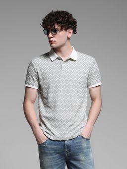 Jack & Jones - Green Regular Fit Geometric Print Polo T-Shirt