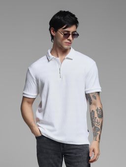Jack & Jones - White Regular Fit Textured Polo T-Shirt