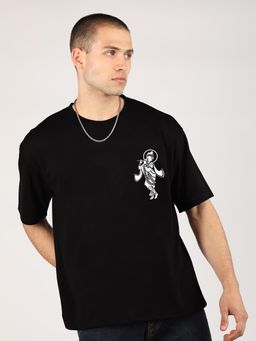 CHKOKKO - Black Oversized Cotton Printed Hindu Lord Krishan Ji T-Shirt
