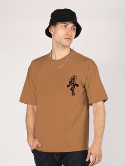 CHKOKKO - Brown Oversized Cotton Printed Hindu Lord Krishan Ji T-Shirt