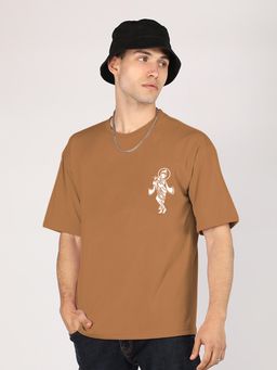 CHKOKKO - Brown Oversized Cotton Printed Hindu Lord Krishan Ji T-Shirt