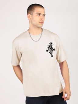 CHKOKKO - Beige Oversized Cotton Printed Hindu Lord Krishan Ji T-Shirt