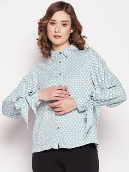 Madame - Blue Printed Collar Neck Shirts