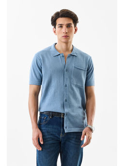 Snitch - Sky Blue Solid Half Sleeves Slim Fit Casual Shirt