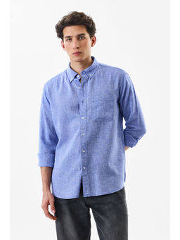 Snitch - Blue Solid Full Sleeves Regular Fit Casual Shirt