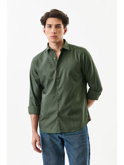 Snitch - Green Textured Full Sleeves Slim Fit Casual Shirt