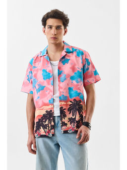 Snitch - Pink Abstract Half Sleeves Boxy Fit Casual Shirt