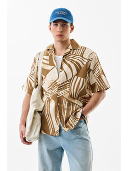 Snitch - Brown Abstract Half Sleeves Boxy Fit Casual Shirt