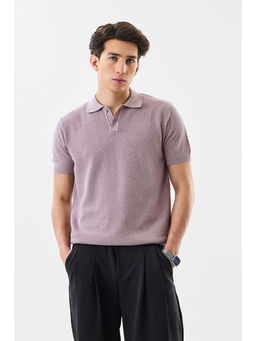Snitch - Lavender Textured Half Sleeves Slim Fit Casual Polo T-Shirt