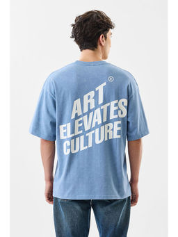 Snitch - Blue Graphic Half Sleeves Oversized Fit Casual T-Shirt