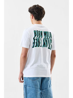 Snitch - White Graphic Half Sleeves Slim Fit Casual T-Shirt