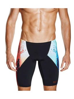 Speedo - Men Endurance+ Energy Blast Printed Placement Jammer Shorts - Black & Lobster