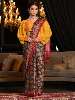 Beatitude - Multicolor Gajji Satin Silk Printed Saree with Unstitched Blouse