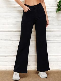 DOLCE CRUDO - Womens Black Wide Leg High Rise Clean Look Regular-Length Stretchable Denim Jeans