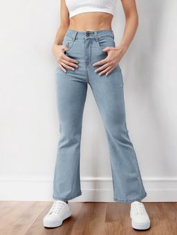 DOLCE CRUDO - Womens Light Blue Bootcut High Rise Clean Look Regular Stretchable Denim Jeans