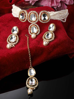 ADIVA - Gold-Plated Kundan Studded Handcrafted Jewellery Set
