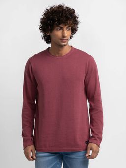 Spykar - Mauve Red Cotton Full Sleeve Casual Sweater for Men