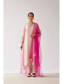 Devnaagri - Blush Pink Zari Detailed Chanderi Kurta and Palazzo with Dupatta (Set of 3)