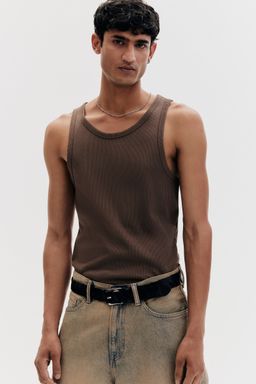 H&M - Men Beige Slim Fit Ribbed Vest Top