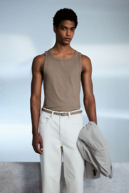H&M - Men Beige Slim Fit Ribbed Vest Top