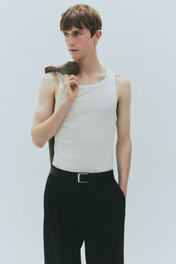H&M - Men White Slim Fit Ribbed Vest Top