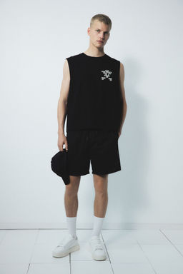 H&M - Men Black Loose Fit Printed Vest Top