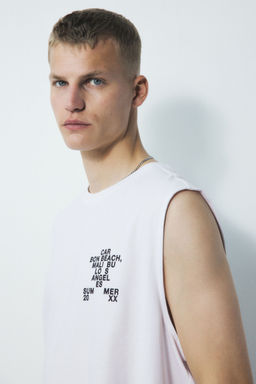 H&M - Men White Loose Fit Printed Vest Top