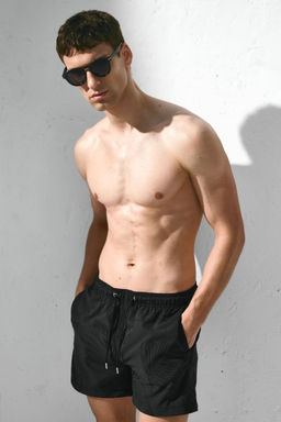 H&M - Men Black Patterned Swim Shorts
