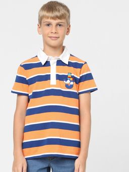 Jack & Jones Junior - Boys Orange Striped Polo T-shirt