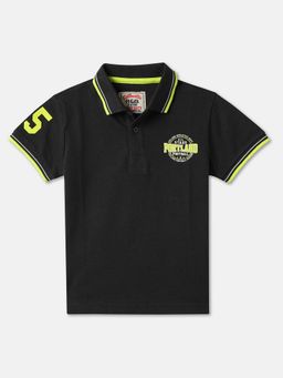 R&B - Green Printed Regular Boys Polo T-Shirt