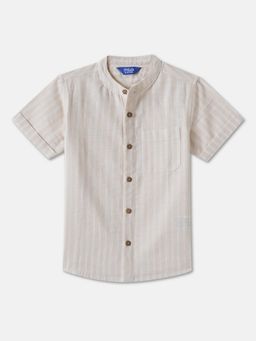 R&B - Beige Striped Regular Boys Shirt