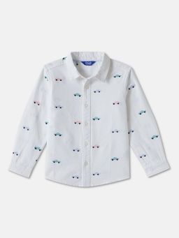 R&B - White Embroidered Regular Boys Shirt