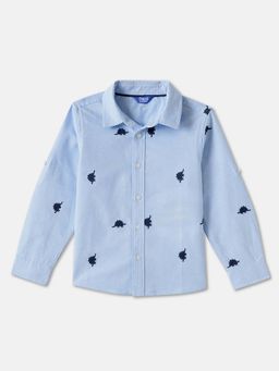 R&B - Blue Embroidered Regular Boys Shirt