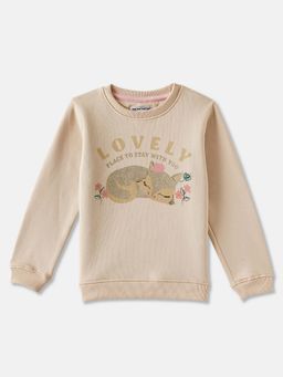 R&B - Beige Graphic Regular Girls Sweatshirt