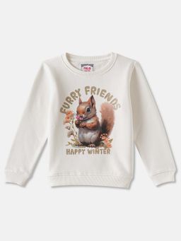 R&B - Off White Graphic Regular Girls Sweatshirt