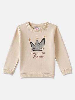 R&B - Beige Graphic Regular Girls Sweatshirt