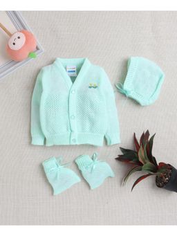 Bumzee - Green Baby Girls Woolen Sweater with Cap and Pair Of Socks (Set of 3)