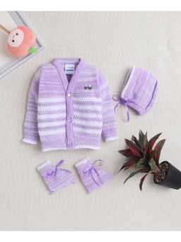 Bumzee - Lavender Baby Girls Woolen Sweater with Cap and Pair Of Socks (Set of 3)