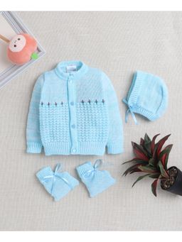 Bumzee - Aqua Baby Boys Woolen Sweater with Cap and Pair Of Socks (Set of 3)