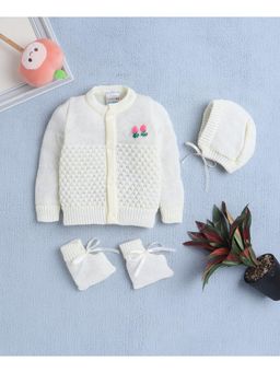Bumzee - Baby Girls Woolen Sweater with Cap and Pair Of Socks (Set of 3)