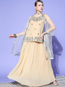 Chhabra 555 - Beige Embellished Lehenga with Kurta and Dupatta (Set of 3)