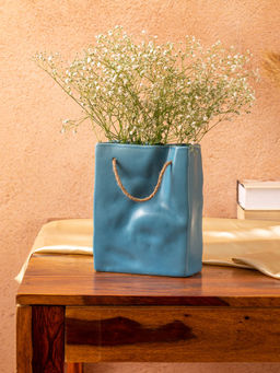 Glimpse Homes - Blue Crinkled Paper Bag Ceramic Vase